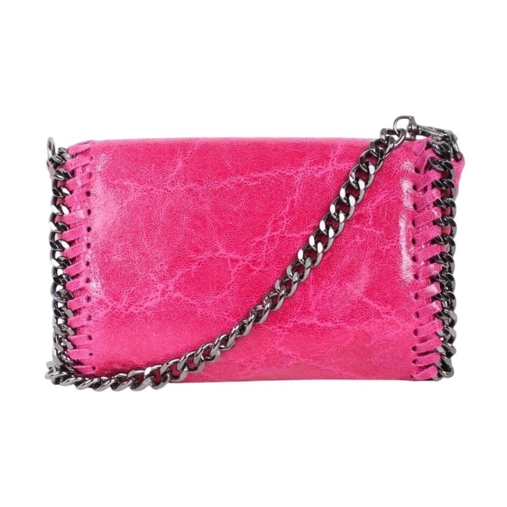 GIGI MODA The Mini Fiona Hot Pink Leather Metal Chain Border &‎ Strap Crossbody